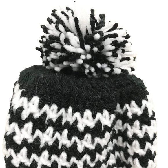 Beanie Slouchy with Pom Pom White/Black Adult Size Brand New Handmade Crochet - Picture 3 of 5
